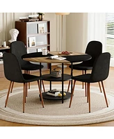 47" Round Dining Table Set with 4 Black Chairs & Storage