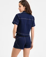 Bar Iii Women's Seamed Denim Zip-Front Top, Exclusively at Macy's