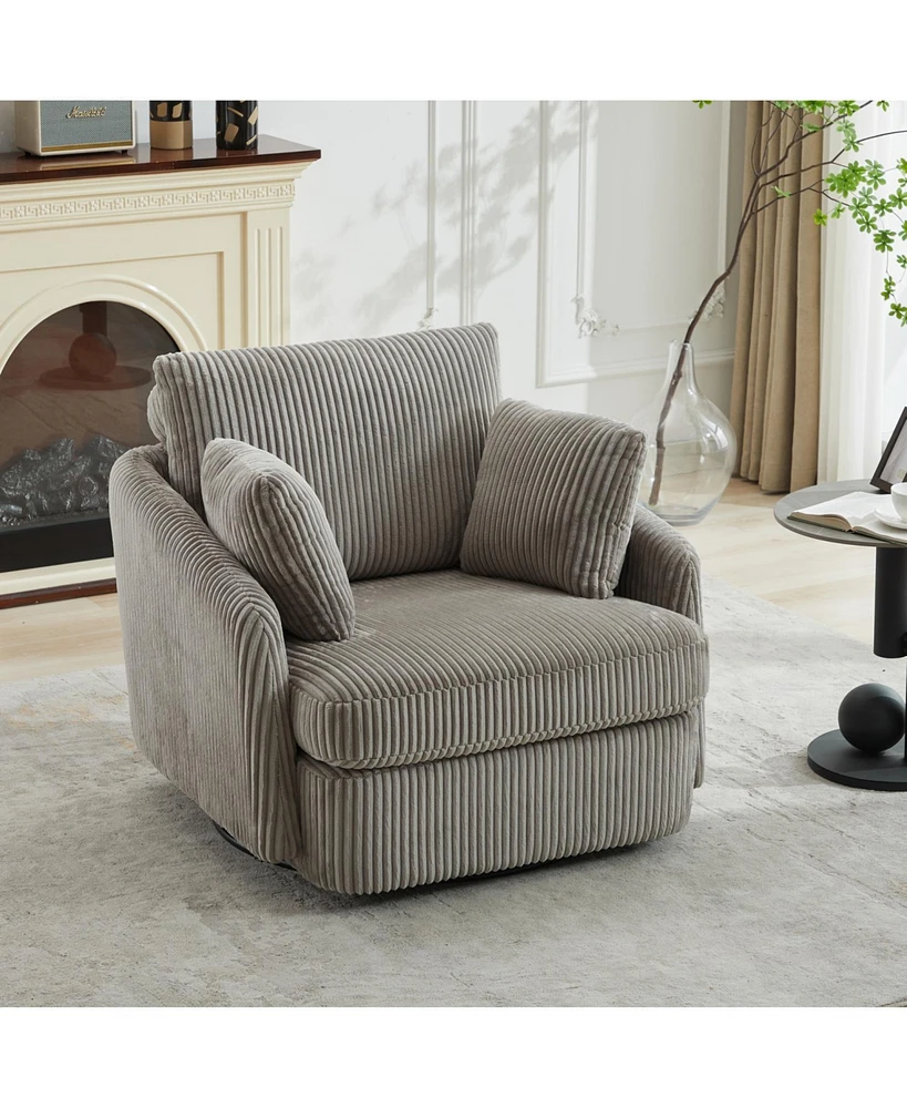 Corduroy Swivel Accent Chair with Pillows