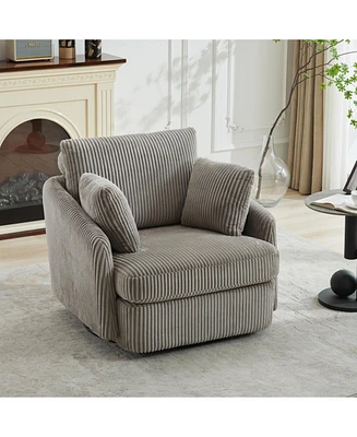 Corduroy Swivel Accent Chair with Pillows