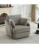 Corduroy Swivel Accent Chair with Pillows