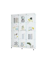 3 Door Glass Cabinet Glass Display Cabinet with 4 Shelves, White