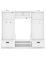 4-in-1 Hall Tree: Coat Rack, Shoe Bench, Storage - White