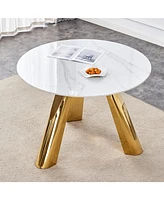 42" White Marble Round Table Gold Legs