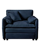 Oversized Recliner Chair with Ottoman - Blue Chenille