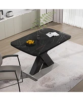 Square Marble Top Dining Table, X-Leg
