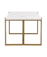 Modern Dining Table Set for 6 Faux Marble Kitchen Table Set with 6 Upholstered Dining Chairs, 7-Piece, White+Golden