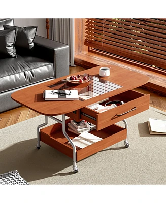 Folding Coffee Table with Storage and Wheels