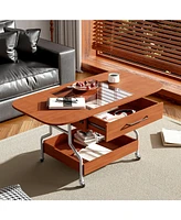 Folding Coffee Table with Storage and Wheels