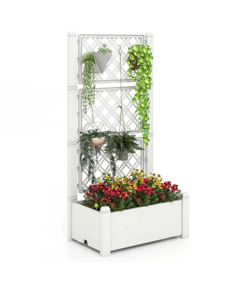 Outdoor Planter Box Self-Watering Raised Garden Bed Trellis with Water Level Indicator