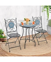 24 Inch Patio Bistro Table with Ceramic Tile Tabletop-Multicolor