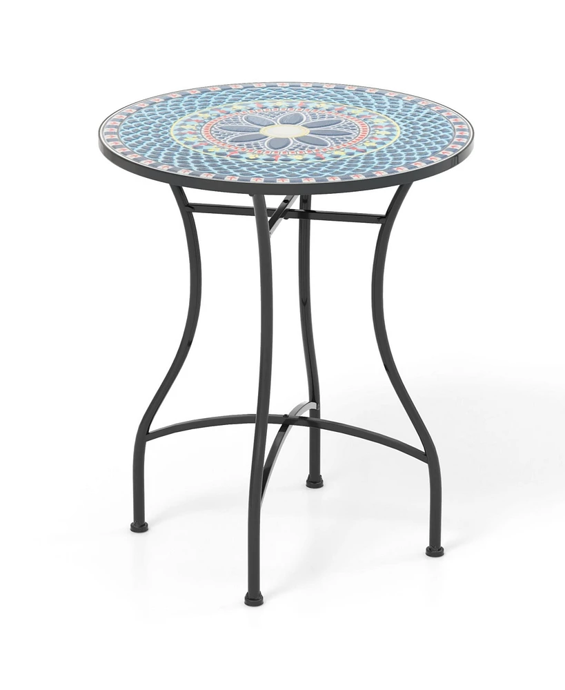 24 Inch Patio Bistro Table with Ceramic Tile Tabletop-Multicolor