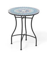 24 Inch Patio Bistro Table with Ceramic Tile Tabletop-Multicolor