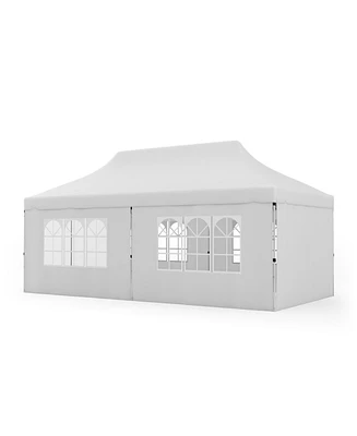 10 x 20 Ft Pop up Canopy with 6 Sidewalls and Windows and Carrying Bag for Party Wedding Picnic-White