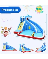 4-in-1 Inflatable Water Slide Park with Long Slide and 735W Blower