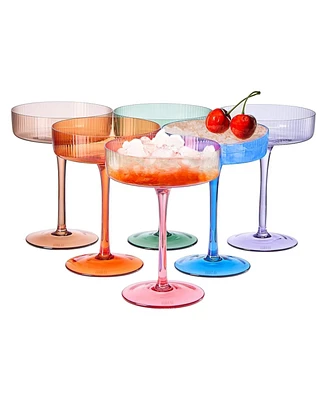The Wine Savant Vintage Ribbed Art Deco Coupe Glasses, Set of 6