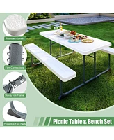 Skonyon 4.5ft Picnic Table with 2 Benches Heavy-Duty Table for 4-6 Person