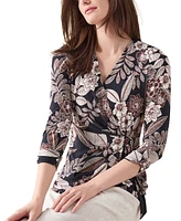 Jones New York Women's Printed D-Ring 3/4-Sleeve Top