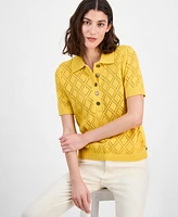 Tommy Hilfiger Women's Double Pointelle Knit Polo Top
