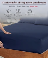 Cool Percale Fitted Sheet Only, 100% Organic Cotton, Fully Elasticized with Deep Pockets by California Design Den