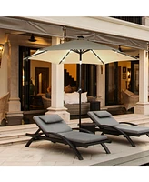 9 Feet Solar Led Lighted Patio Market Umbrella Tilt Adjustment Crank Lift-Tan