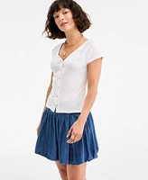 On 34th Womens Snap Front Rib Knit Top Denim Bubble Hem Mini Skirt Salliee Dress Sandals Exclusively At Macys