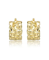 14K Gold Plated Nature Basket Weave Chunky C-Hoop Earrings