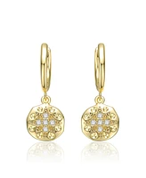 14k Yellow Gold Plated Round Dangle Earrings with Star Design