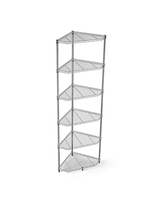 6 Tier Shelf Corner Wire Shelf Rack Pentagonal Shelves Adjustable Metal Heavy Duty Free Standing Corner Storage Display Chrome Rack for Bathroom, Livi