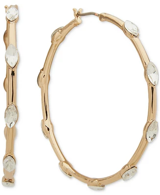 Dkny Gold-Tone Marquise Stone Medium Hoop Earrings, 1.7"
