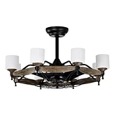 Dia 33 inch Chandelier Ceiling Fan for Bedroom Dining Room Living Room Kitchen Farmhouse Entry,Matte Black+ Wood Grain