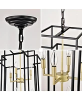 8-Light Pendant Chandelier, Matte Black & Gold, Adjustable Height, Industrial Farmhouse, (Bulbs Not Included)