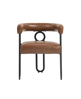 Contemporary Designed Chenille Fabric Upholstered Accent/Dining Chair/Barrel Side Chairs Kitchen Armchair for Living Room set of 1 (Light Brown Pu