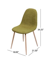 Two Green Fabric Dining Chairs with Light Walnut Iron Legs