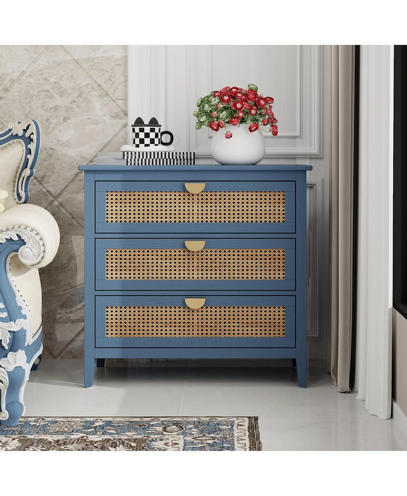 3 Drawer Cabinet,Natural rattan,American Furniture,Suitable for bedroom, living room, study