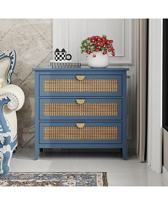3 Drawer Cabinet,Natural rattan,American Furniture,Suitable for bedroom, living room, study