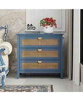 3 Drawer Cabinet,Natural rattan,American Furniture,Suitable for bedroom, living room, study
