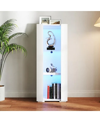 Storage Cabinets with aluminum strip lamp,with Glass Shelves, for Living Room/Bedroom/Office