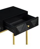 Modern Sleek Console Table Two Drawers with Stripe Design for Living Room and Entryway
