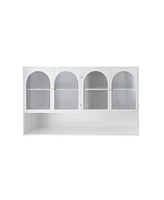 47.25" Four-door Glass Wall Cabinet Storage, Wall-mounted, Suitable for Kitchen, Living Room, Bathroom(white)