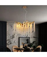 23.6 Modern Golden Pendant Light with Cascading Crystals for Living Spaces