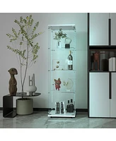 White Tempered Glass Cabinet w/ Led, Lock & Wheels