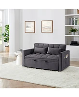 54.33 inch versatile foldable sofa bed in 3 lengths, modern sofa sofa sofa velvet pull-out bed, adjustable back (Gray)