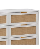 43.31"6-Drawers Rattan Storage Cabinet Rattan Drawer,for Bedroom,Living Room,White