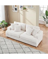 79.3 inches long, Corduroy Sofa, with 4 Matching Toss Pillows Sleek Design Spacious and Comfortable 3 Seater Couch for Modern Living Room, White