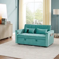 54.33 inch versatile foldable sofa bed in 3 lengths, modern sofa sofa sofa velvet pull-out bed, adjustable back (Green)