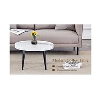 Elegant Marble Round Coffee Table with Black Metal Legs