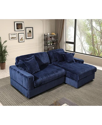 Modern Corduroy Blue Corner sofa Sleeper Sofa Couch With Comfy Deep Seat& 6 Pillows