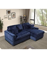 Modern Corduroy Blue Corner sofa Sleeper Sofa Couch With Comfy Deep Seat& 6 Pillows