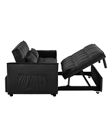 3-in-1 Convertible Sofa Bed with Reclining Backrest and Pillows (Black)